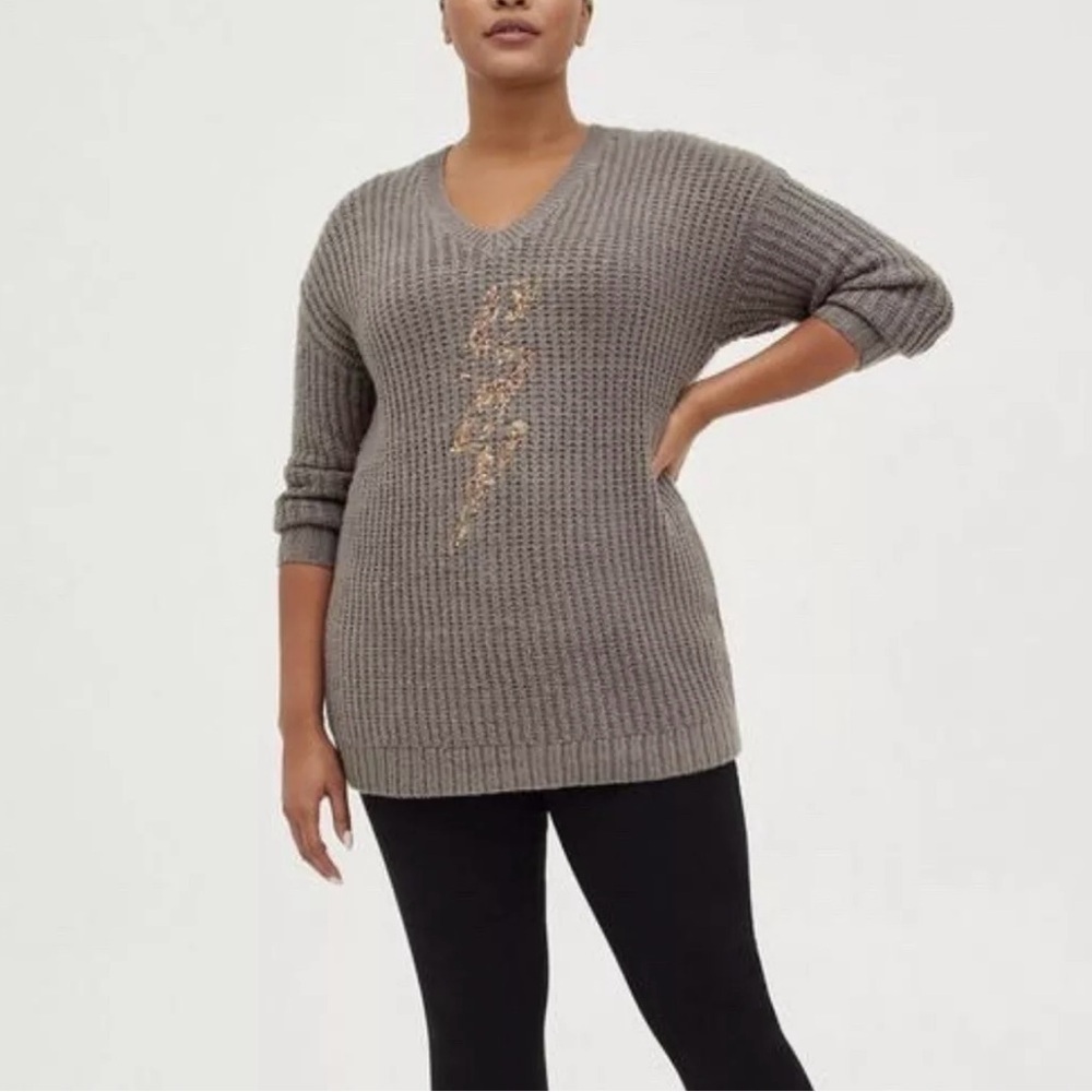 Torrid Womens Chunky Knit Tunic Sweater Lightening Bolt Sz 1X